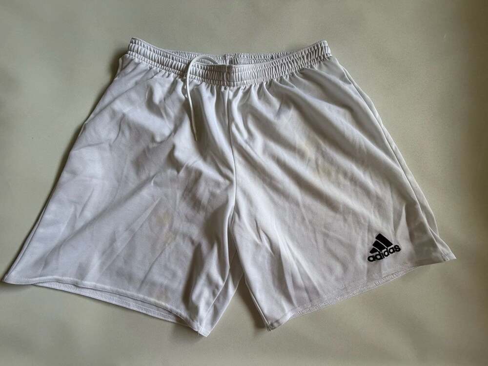 Adidas Shorts White Athletic Soccer Training Elastic Waist Logo Mens